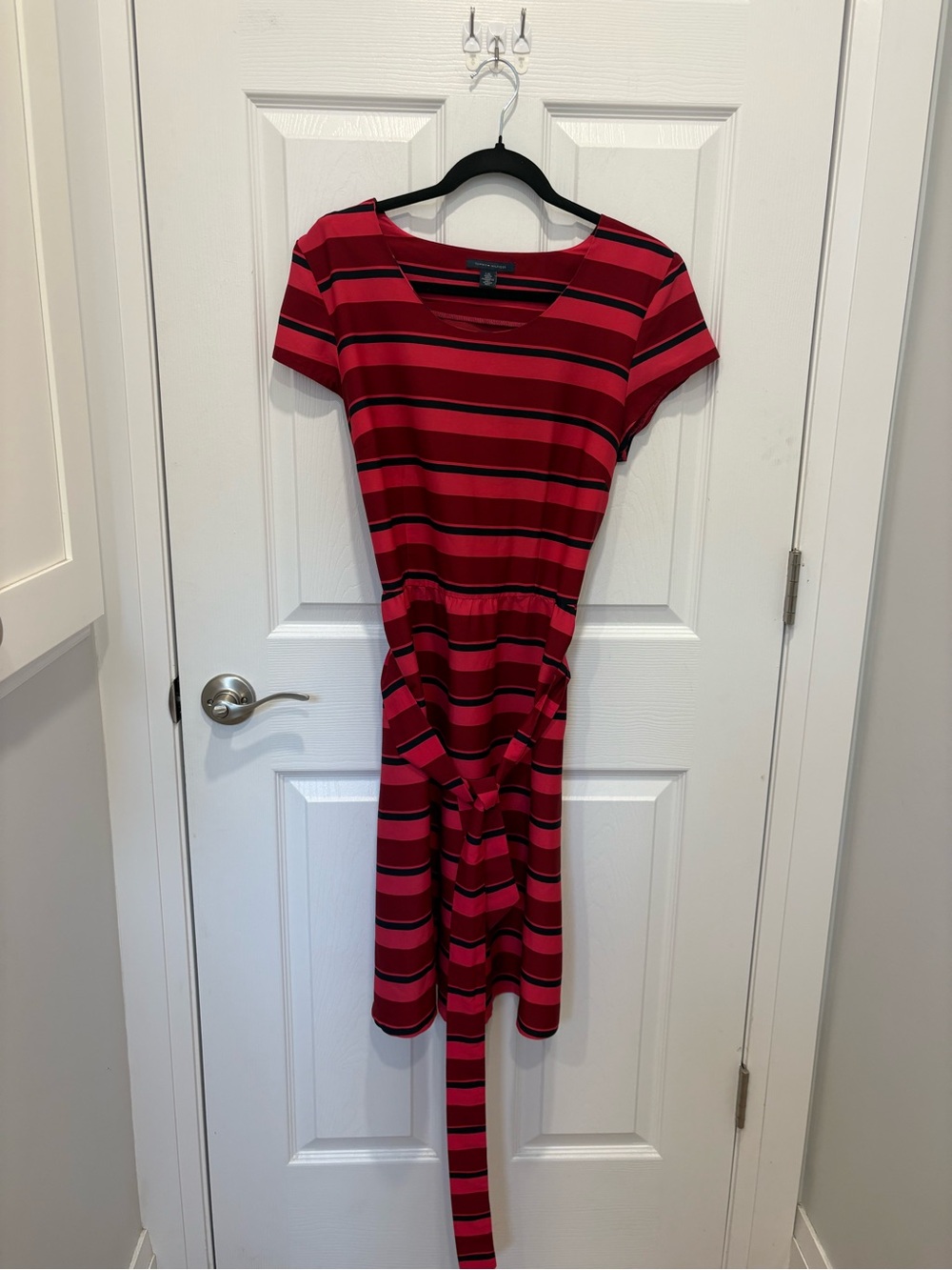 Tommy Hilfiger Women's Red & Black Striped Tie-Waist Dress #1294